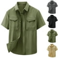 thumbnail image 1 of lcziwo T Shirts for Man with Pockets Big And Tall Untucked Short Sleeve Blouse Solid Color Regular Fit Button Down Outerwear Black XL, 1 of 9