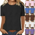 thumbnail image 1 of lcziwo T Shirts for Women 2025 Summer Casual Ribbed Knited Shiort Sleeve Tees Shirt Loose Fit Round Neck Blouse Going Out Tops Dollar Sales Purple L, 1 of 6