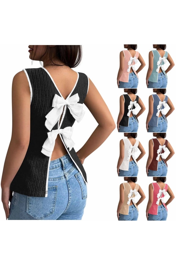 Tank Tops for Women Cotton Bow Sleeveless Camisole Solid Color Summer Holiday Fashion Slim Fit Cowl Neck Shirt Khaki XL