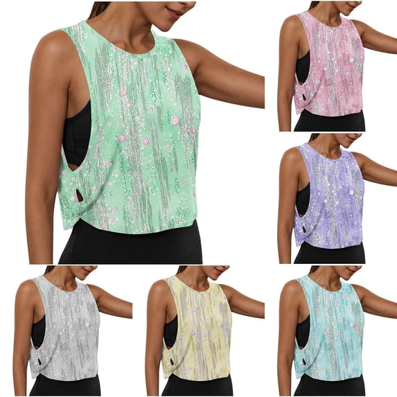 lcziwo Tank Tops for Women Print Wide Strap Lightweight Camisole Summer Casual Athletic Open Side Crop Undershirt Yellow XXL