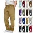 thumbnail image 1 of lcziwo Teen Boys Baggy Fleece Cargo Sweat Pants Drawstring Elastic Waist Joggers Fall Winter Workout Long Trousers with Multi Pockets, Beige, 9 Years, 1 of 8