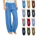 thumbnail image 1 of lcziwo Teen Girls Casual Cotton Linen Pants Lightweight Summer Loose Fit Elastic Waist Wide Leg Pants Solid Color Lounge Long Trousers with Pockets Coffee 12 Years, 1 of 8
