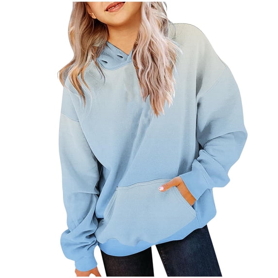 lcziwo Teen Girls Hoodie Gradient Casual Printed Crew Neck Hooded Sweatshirts with Pockets Trendy Cute Hoodies Outgoing 2026 Blue,4 Years