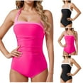 thumbnail image 1 of lcziwo Ofertas Flash Women One Piece Swimsuit Halter Neck Backless Swimwear Fashion Color Block Tummy Control Bathing Suit 2025 Summer Beach Outfits Pink XL, 1 of 4