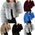 thumbnail image 1 of lcziwo Women's Faux Fur Cropped Coat Long Sleeve Open Front Winter Jacket Fluffy Fuzzy Thicken Warm Outerwear Basic Solid Color Short Jacket,Coffee,S, 1 of 4