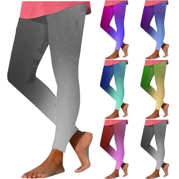 lcziwo Today's Sales, Women's Gradient Print Leggings Casual High Waisted Full Length Yoga Pants Stretch Fitness Running Gym Sports Tight Trousers Purple XXL