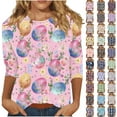 thumbnail image 1 of lcziwo Ropa de Verano Para Mujer Plus Size Sweaters for Women Easter 3/4 Length Sleeve Shirts Fashion Eggs Graphic Tees Tops Casual Round Neck Pullover Blouse Multicolor XXXL, 1 of 6