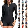 thumbnail image 1 of lcziwo Today's Sales of The Day Women's Long Sleeve Swimwear 2 Piece Sets Boho Tropical Print Bathing Suits Summer Half Zip Swim Shirt with Boy Short Bottom Vacation Outfits White S, 1 of 8