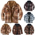 thumbnail image 1 of lcziwo Todays Mens Hooded Plaid Flannel Shirt Jackets Long-Sleeve Snap Button Hoodie Jackets Drawstring Coats with 2 Pockets,Wine,S, 1 of 1