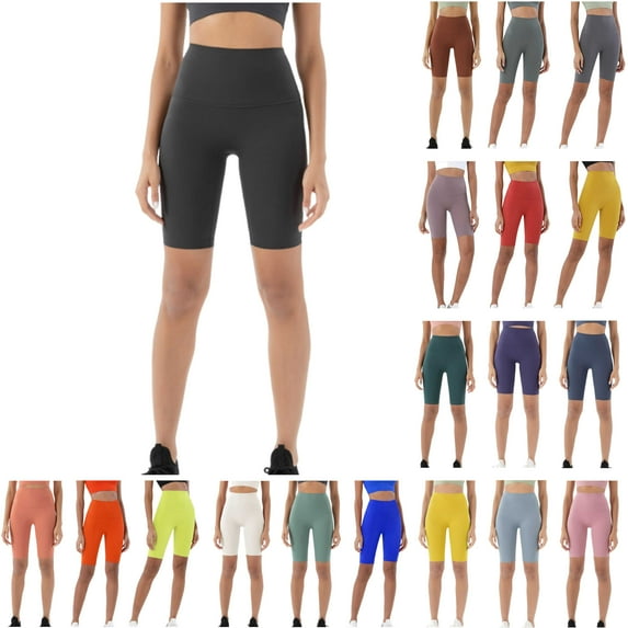 lcziwo Todays Daily Sales, Womens Biker Shorts 8 Inches, High Waisted Workout Running Yoga Shorts Solid Casual Stretch Tummy Control Short Leggings Orange L