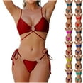 thumbnail image 1 of lcziwo Todays Daily Sales Clearance Women's Cheeky Two Piece Swimsuits O-Ring Strappy Triangle Bikini Sets Summer Backless Bathing Suits Beach Swimwear Vacation Outfits Dark Blue S, 1 of 4