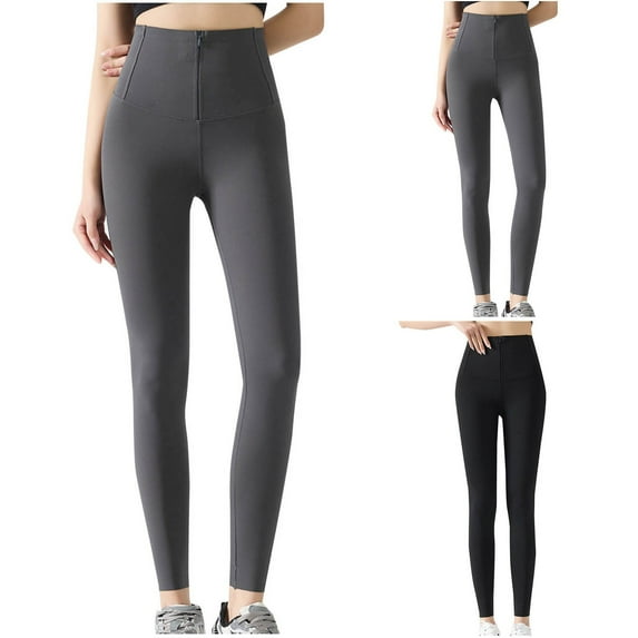 lcziwo Todays Daily Sales Clearance, Yoga Leggings for Women High Waisted Workout Tummy Control Yoga Pants Gym Casual Zip Up Hip-Lifting Tight Leggings Black L