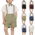 thumbnail image 1 of lcziwo Toddler Boys Gentleman Suit Sets Kids Formal Outfits Set Shirt+Bow Tie+Suspender Shorts 3 Pcs for Wedding Birthday Party White 130 Todays Daily Sales, 1 of 9