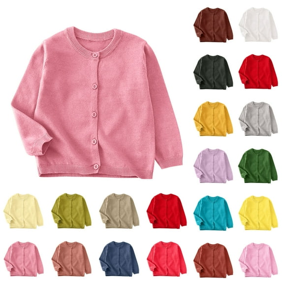 lcziwo Toddler Boys Girls Crewneck Cardigan Sweaters Button Cotton Long Sleeve Knit Tops Kids School Uniform Outwear, Red, 8-9 Years