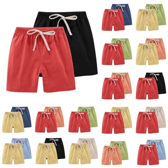 lcziwo Toddler Boys Girls Linen Shorts 2 Pack Pull-On Short Pants Elastic Waist Drawstring Summer Casual Beach Shorts Navy 6-7Years