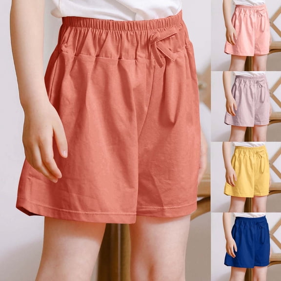 lcziwo Toddler Boys Girls Summer Shorts Kids Cotton Casual Athletic Shorts Elastic Waist Drawstring Wide Leg Active Wear Pink 140