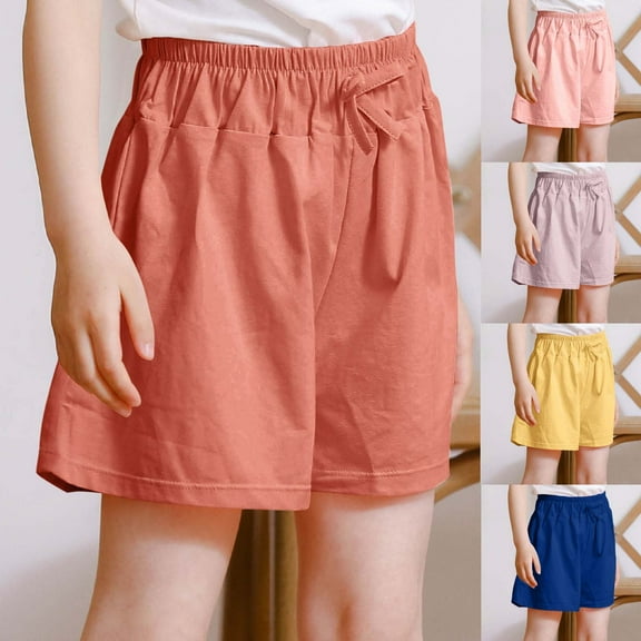 lcziwo Toddler Boys Girls Summer Shorts Kids Cotton Casual Athletic Shorts Elastic Waist Drawstring Wide Leg Active Wear Pink 15-16Years