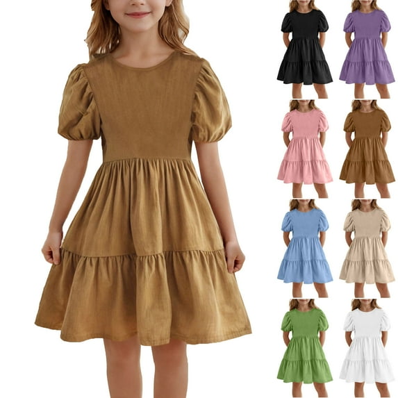 lcziwo Toddler Dress Baby Girl Summer Clothes Short Puff Sleeve Smock Beach Boho Dresses Double Layer Swing Sundress Black 5-6 Years Back Packs Sales for School