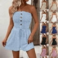 thumbnail image 1 of lcziwo Tube Rompers for Women 2025 Summer Strapless Short Jumpsuits Casual Drawstring Waist Pleated One Piece jumpsuit Beach Vacation Clothes Clearance Sales Today Sales Prime Black M, 1 of 9