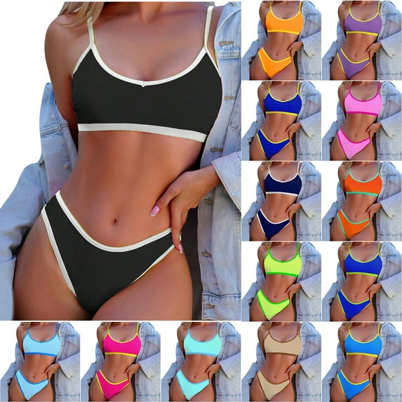 lcziwo Two Piece Swimsuit for Women Spaghetti Straps Bikini Sets 2025 Summer Sleeveless Swim Top and Bottom Shorts Bathing Suit Athletic Swimwear Purple L Holiday Sales