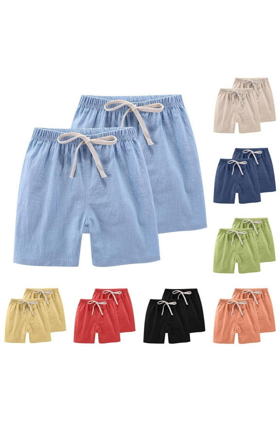 lcziwo Unisex Kids 2-Pack Linen Shorts for Boys and Girls Drawstring Elastic Waist Comfy Lounge Sleep Shorts Summer Beach Short Pants Beige 10-11Years