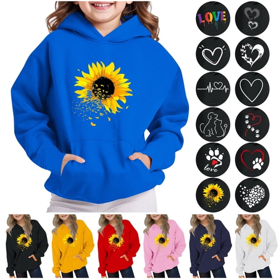lcziwo Unisex Kids Hoodies Love Heart Graphic Hooded Sweatshirt Boys Girls Cute Pullover Hoodie with Kangaroo Pocket Navy 150