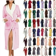 lcziwo Weekly Deals Fuzzy Robes Women Fleece Bathrobes Soft Sleepwear Warm Couple Pajamas Winter Sleepwear Full Length Nightgowns with Pocket,Pink,M