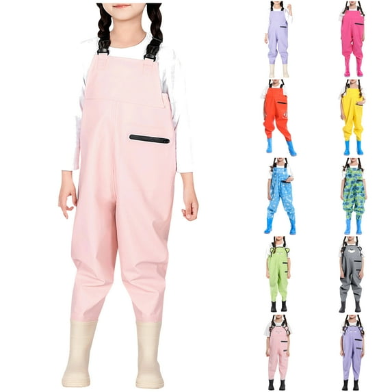 lcziwo Waders for Kids with Boots Waterproof Youth Toddler Rain Pants PVC Waders Girls Boys Casual Chest Wader Purple 3 Years