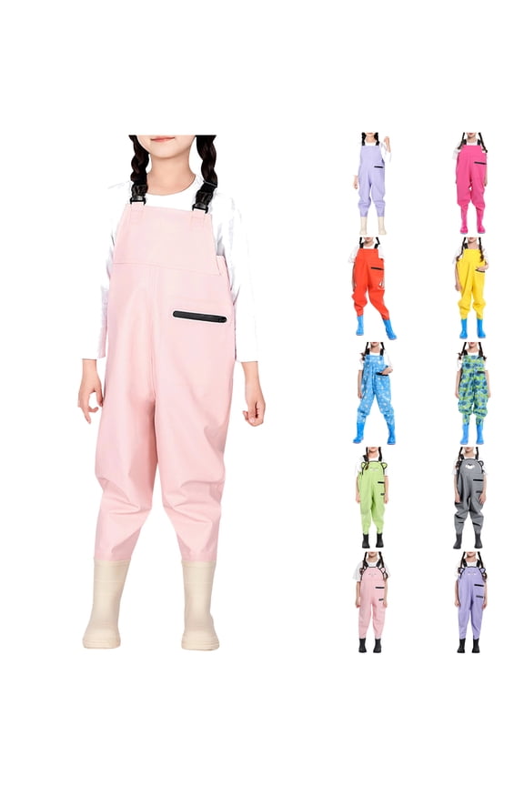 Waders for Kids with Boots Waterproof Youth Toddler Rain Pants PVC Waders Girls Boys Casual Chest Wader Purple 3 Years