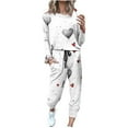 thumbnail image 1 of lcziwo 2 Piece Lounge Sets for Women Plus Size Long Sleeve Round Neck Tops Matching Drawstring Sweatpants with Pockets Sets Valentine's Day Love Heart Graphic Tracksuits,Multicolor,XXL, 1 of 5