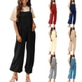 thumbnail image 1 of lcziwo Weekly Sales, Women's Casual Loose Bib Overalls with Pockets 2025 Summer Sleeveless Straps Jumpsuits Solid Color Wide Leg Long Pant Rompers, 1 of 5