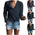 thumbnail image 1 of lcziwo Weekly Sale Women's Waffle Knit Tunic Tops Loose Long Sleeve Button V Neck Blouses 2025 Spring Summer Casual Solid Color Henley Shirts,Blue,M, 1 of 7
