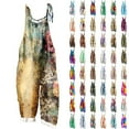 thumbnail image 1 of lcziwo Cotton Linen Jumpsuits for Women 2025 Summer Loose Fit Sleeveless Strap Overalls Pants Vintage Graphic Print Wide Leg Rompers with Pockets Multicolor S, 1 of 6