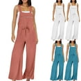thumbnail image 1 of lcziwo Wide Leg Jumpsuits for Women 2025 Summer Linen Bib Overalls Casual Drawstring Waist Rompers Loose Fit One Piece Jumper Pants with Pockets Vacation Outfits Todays Daily Sales, 1 of 9