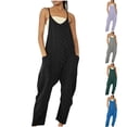 thumbnail image 1 of lcziwo Wide Leg Jumpsuits for Women with Pockets Loose Casual Eyelets Overalls Sleeveless Straps One Piece Long Romper Summer Fashion Beach Outfits Sales Today Clearance, 1 of 7