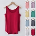 thumbnail image 1 of lcziwo Wide Strap Camisole for Women Model Built in Bra Summer Round Neck Tank Tops Solid Color Cozy Sleeveless Blouse Purple L, 1 of 10