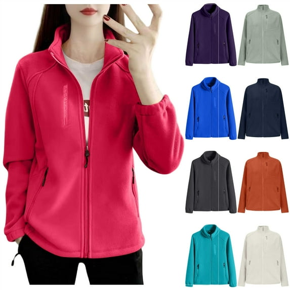 lcziwo Winter Coats for Women Warm Stand Collar Fleece Jackets Casual Zip Pockets Long Sleeve Outerwear Teen Girls Clothes, Green, L