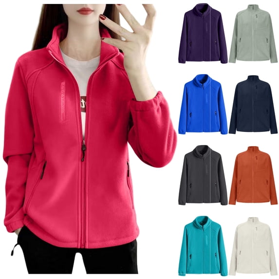 lcziwo Winter Coats for Women Warm Stand Collar Fleece Jackets Casual Zip Pockets Long Sleeve Outerwear Teen Girls Clothes, Navy, L