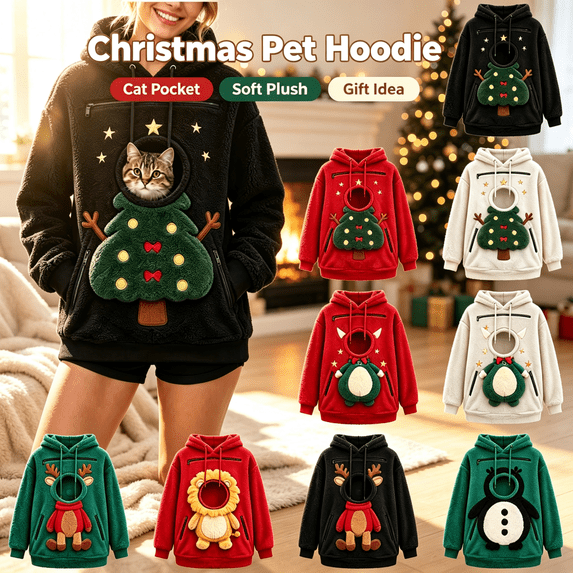 lcziwo Woman Pet Pouch Hoodie Oversized Dog Cat Carrier Sweatshirt Christmas Graphic Hooded Pullover with Zipper Pet Carry