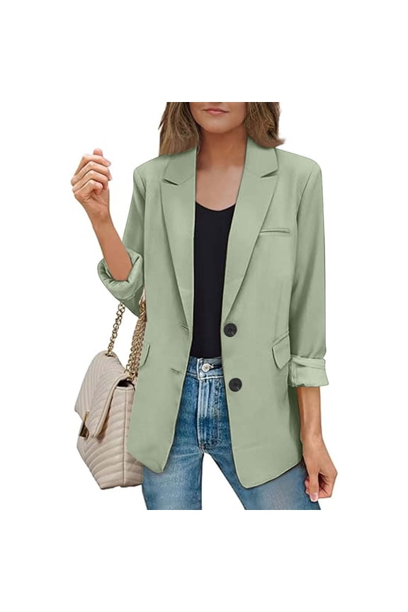Women Blazer Jacket,Womens Bussiness Casual Blazers Open Front Long Sleeve Work Office Blazer Jacket Button Lapel Blazer Green,XXXL