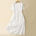 thumbnail image 1 of lcziwo Women Cotton Linen Dresses Cotton Linen High Waisted Dress Solid Color Short Sleeve Long Dress Tie Waist Shirt Dress White M, 1 of 9