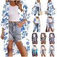 thumbnail image 1 of lcziwo Women Half Sleeve Long Chiffon Cardigan Summer Open Front Shrugs Kimono Cute Graphic Print Beach Coverups Multicolor L, 1 of 10