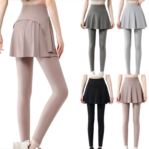 lcziwo Women High Waisted Pants summer Cotton Yoga Leggings with Skirt Solid Color Butt Lifting Athletic Leggings Gray XL