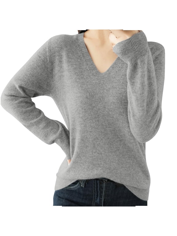Women Merino Wool V Neck Sweater Causal Knitted Lightweight Long Sleeve Sweaters Winter Soft Warm Undershirts 2026 Gray,XL