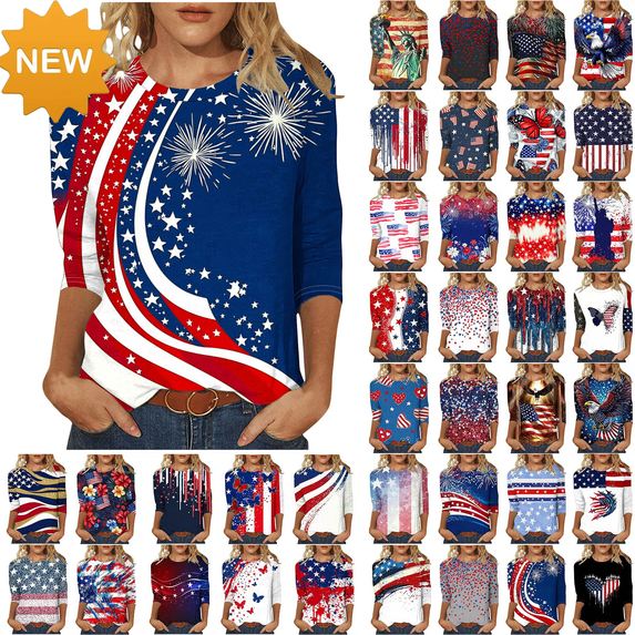 lcziwo Women Patriotic T Shirt Plus Size Comfortable Memorial Lightweight Shirts Celebration Printed Holiday Casual Crew Neck Tee Top Blue XL