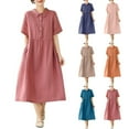 thumbnail image 1 of lcziwo Women Ruffle Shirt Dress Cotton Linen Breathable Dresses Solid Color Button Down Dress Causal Summer Vacation Sundresses Navy M, 1 of 10