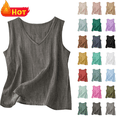 thumbnail image 1 of lcziwo Women Solid Color Tank Top Linen Breathable Sleeveless Camisole Loose Summer Holiday V Neck Undershirt Going Out Tops Dark Gray L, 1 of 5