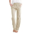 thumbnail image 1 of lcziwo Women Summer High Waisted Cotton Linen Palazzo Pants Straight Leg Long Lounge Trousers with Pockets Drawstring Comfy Trouser Beige,M, 1 of 7
