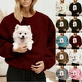 thumbnail image 1 of lcziwo Women Sweatshirt with Dog Pouch Winter Fleece Crewneck Pullover Solid Color Casual Loose Long Sleeve Tops Streetwear, Coffee, XL, 1 of 6