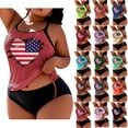 thumbnail image 1 of lcziwo Women Two Piece Outfit American Flag Printed Tankini Swimsuits Oversized Modest Swimwear Summer Holiday Swim suit Black XXXXXL, 1 of 6